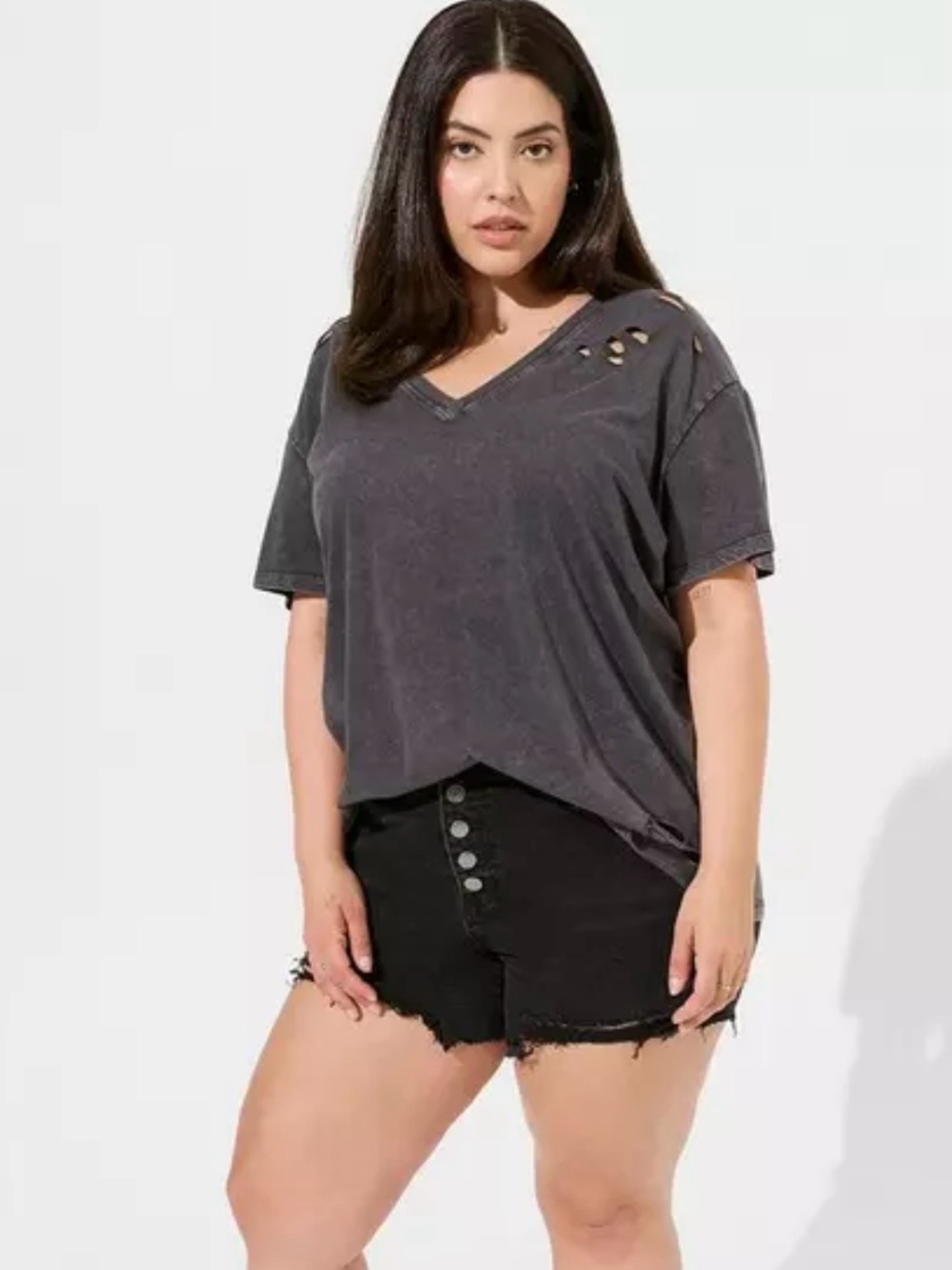 Torrid 1X Vintage Cotton Jersey V-Neck Relaxed Distressed Tee